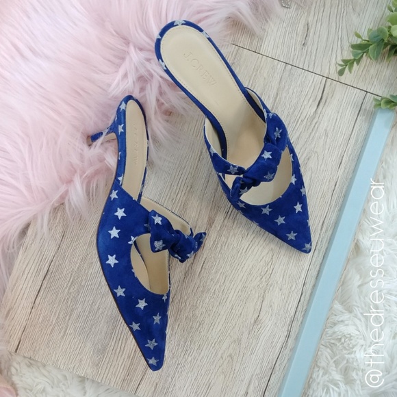 J.CREW Sophia STAR BLUE SUEDE KITTEN HEEL mules